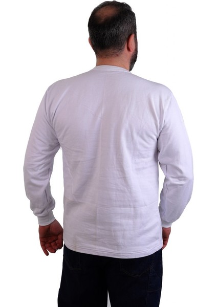 Bisiklet Yaka Sweatshirt - Cepli - Beyaz