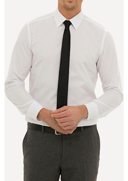 Giyim Erkek Slim Fit Düz Beyaz Gömlek