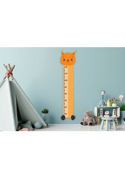 Sevimli Tilki Boy Ölçer 3 Çocuk Odası Duvar Sticker