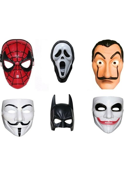 Limitless Trade 6 Adet Maske Örümcek Adam Çiğlık Salvador Vandetta Batman ve Joker Maskesi