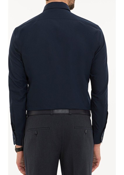 Giyim Erkek Slim Fit Düz Lacivert Gömlek modelleri