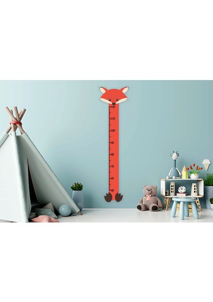 Sevimli Kırmızı Tilki Boy Ölçer Çocuk Odası Duvar Sticker