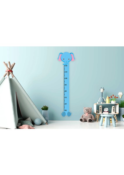 Sevimli Mavi Fil Boy Ölçer Çocuk Odası Duvar Sticker