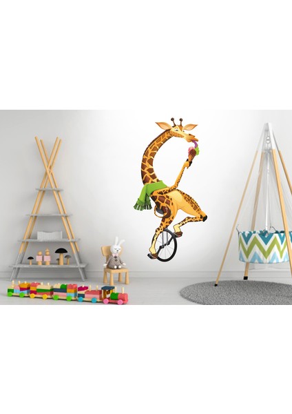 Bisiklet Süren Sevilmli Zürafa Çocuk Odası Duvar Sticker