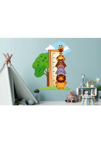 Sevimli Hayvanlar Orman Ve Bulutlar Boy Ölçer Çocuk Odası Duvar Sticker
