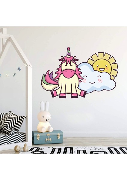 Gülen Bulut Unicorn Gökkuşağı Dekoratif Çocuk Odası Duvar Sticker