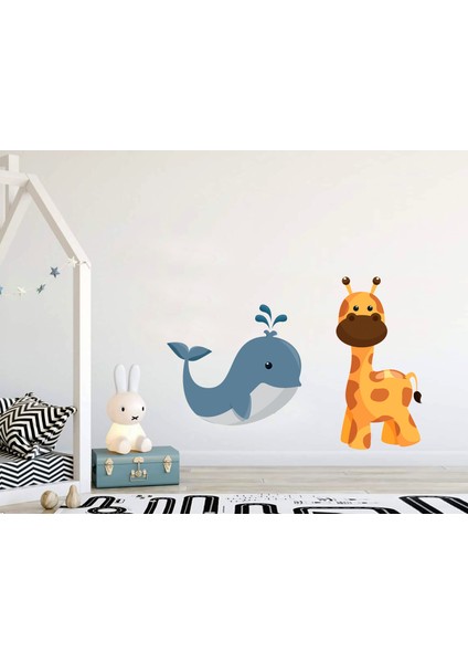 Balina Ve Zürafa Çocuk Odası Dekoratif Duvar Sticker