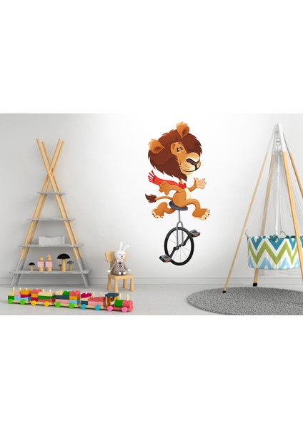 Bisikletli Sevilmli Aslan Çocuk Odası Duvar Sticker