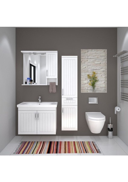 Lotus 80 cm MDF Üzeri Lake Banyo Takımı ve Boy Dolabı