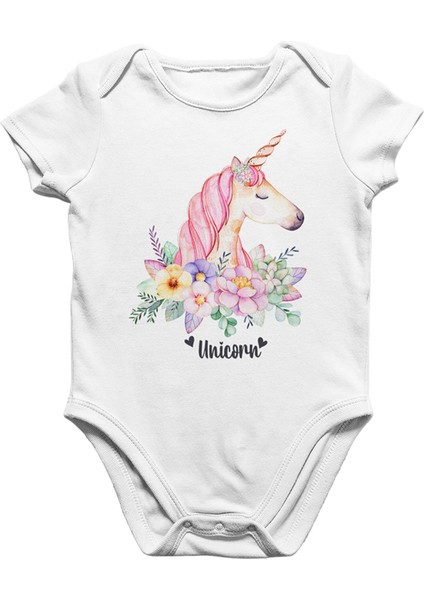 Unicorn Pink Anneler Günü Beyaz Bebek Body