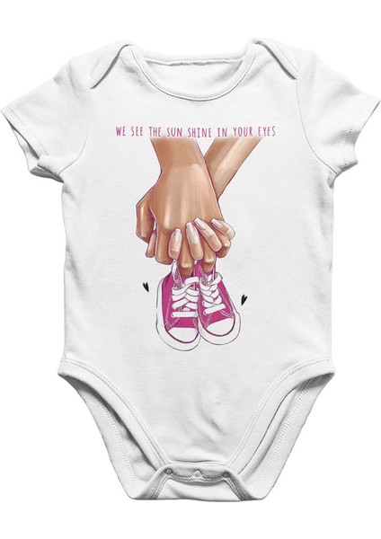 Yeni Bebek Kız Ayakkabı Anneler Günü Beyaz Bebek Body