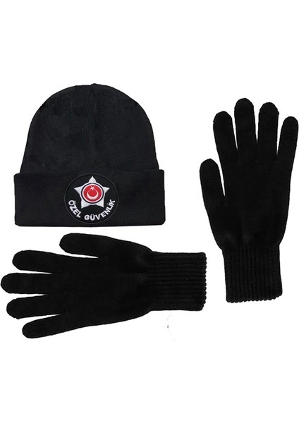 Özel Güvenlik Yün Bere Yeni Model Armalı Akrilik Örgü ve Eldiven Seti