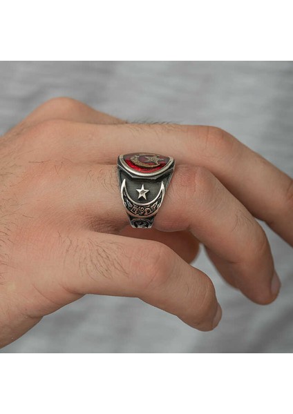 Gümüş Desenli Ay Yıldız Erkek Yüzük modelleri