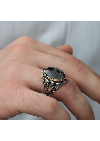 Gümüş Kesme Taşlı Kartal Figürlü Erkek Yüzük fırsatları
