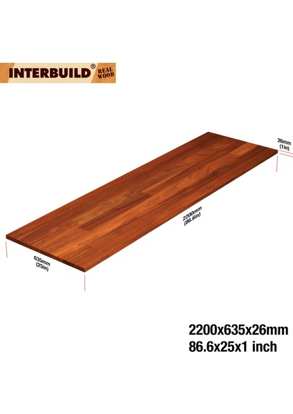 Interbuıld Real Wood Interbuild Mutfak Tezgahı,Karri Masif Ağaç 2200x635x26 Mm, Hardwax Yağı İle Kaplı.1 Adet