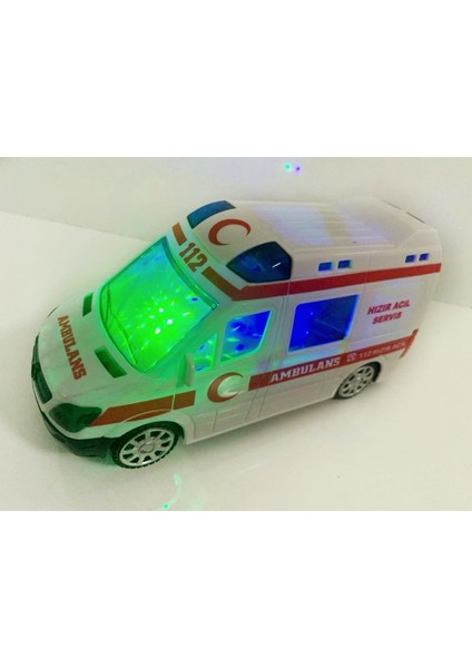 3D Işıklı Sesli Sirenli Pilli Oyuncak Ambulans Araba 112 Acil Kurtarma