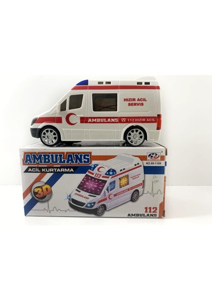 3D Işıklı Sesli Sirenli Pilli Oyuncak Ambulans Araba 112 Acil Kurtarma