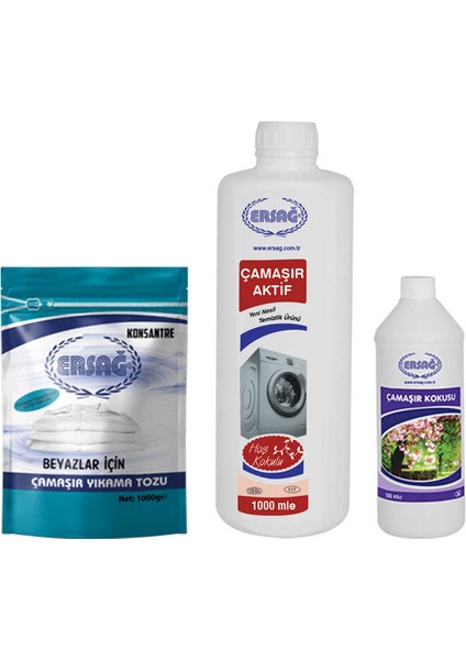 Beyaz Çamaşır Yıkama Tozu 1000 ml + Çamaşır Aktif 1000 ml + 500 ml Çamaşır Kokusu