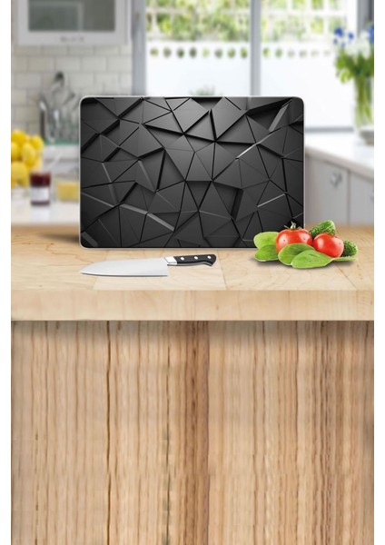 20x30cm - Siyah Üçgenler Desenli - Cam Kesme Tahtası