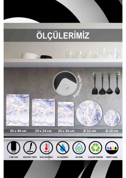 Dekoratif Cam Kesme Tahtası 30 x 40 cm Tohum ve Tahta Kaşık