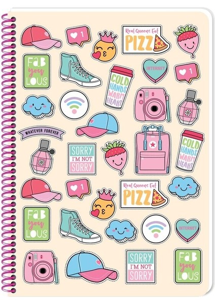 Sweet Fun Spiralli Plastik Kapak 80 Yaprak A4 Kareli Defter Model2