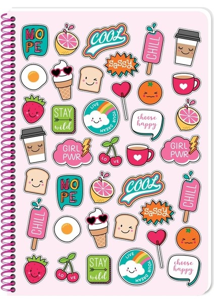 Sweet Fun Spiralli Plastik Kapak 80 Yaprak A4 Çizgili Defter Model1