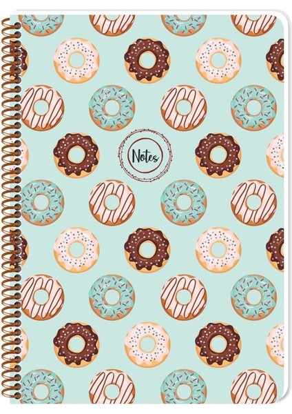 Donuts Yeşil Spiralli Plastik Kapak 80 Yaprak A4 Çizgili Defter