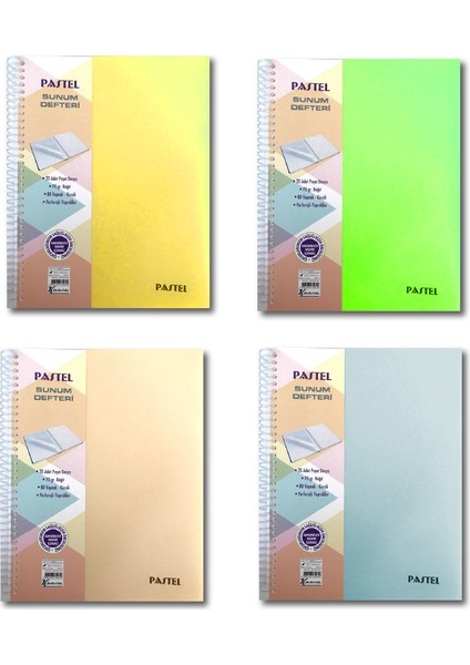 A4 80 Yaprak Spiralli Pastel Renk Çizgili Sunum Defteri