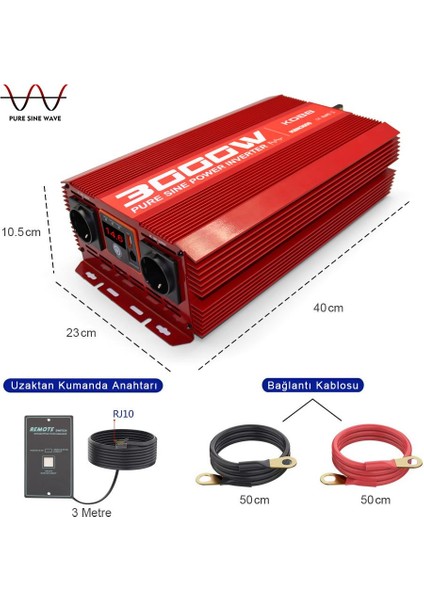 KBN3000 12V/220V 3000WATT Tam Sinüs Dönüştürücü Invertör