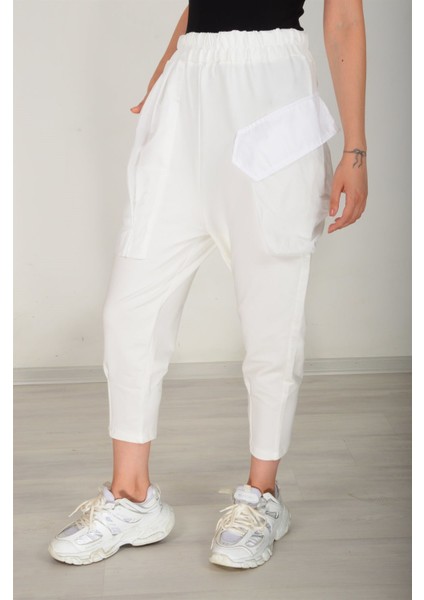 Ekru Beli Lastikli Büyük Cepli Pantolon 25585