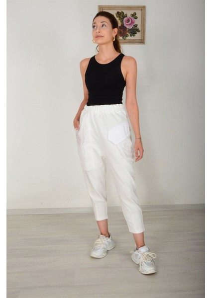 Ekru Beli Lastikli Büyük Cepli Pantolon 25585 indirimleri