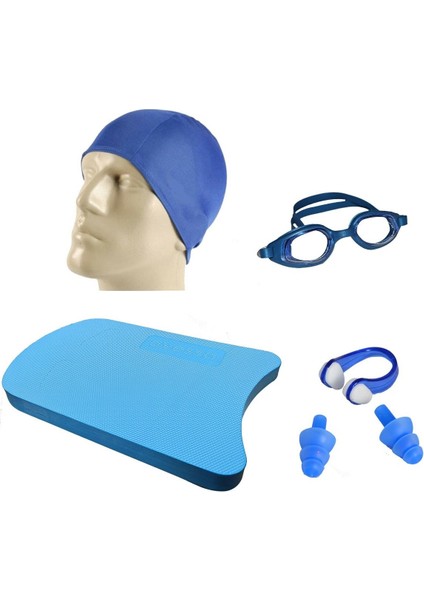 Multi Deluxe Yetişkin Yüzme Eğitim Seti Mavi (Gözlük + Bone + Yüzme Tahtası + Kulak-Burun Tıkacı)