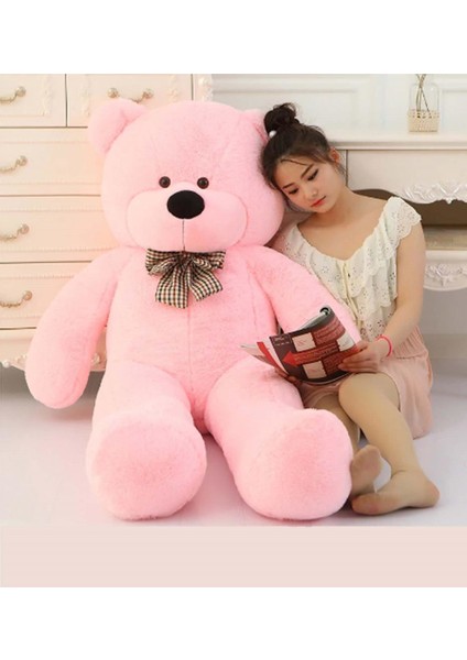 Papyonlu Sevimli Peluş Ayı 130 cm Pembe Ayıcık