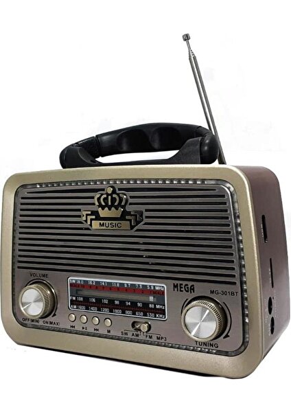 MG-301BT Nostaljik Şarjlı Radyo (Usb-Bluetooth-Sd-Aux)