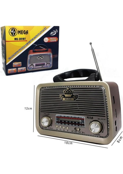 MG-301BT Nostaljik Şarjlı Radyo (Usb-Bluetooth-Sd-Aux)