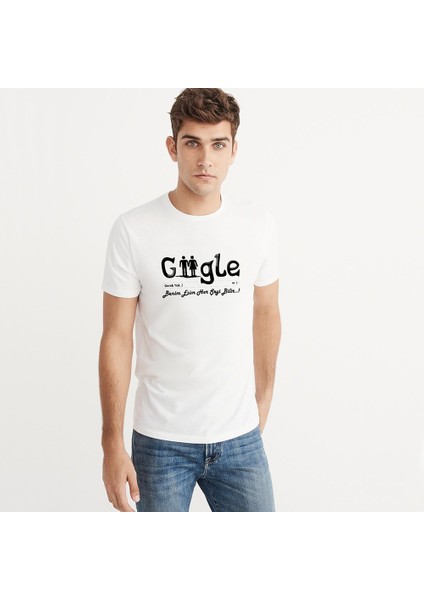Kişiye Özel Google Benim Eşim Her Şeyi Bilir Tasarımlı Beyaz Erkek Tişört Xx Large