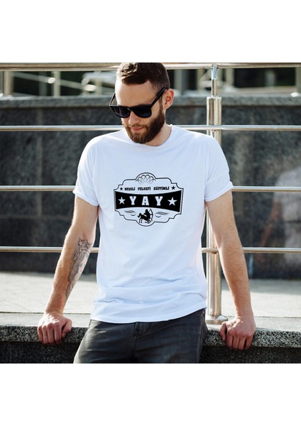 Kişiye Özel Yay Burcu Tasarımlı Beyaz Erkek Tişört - 1 x Large