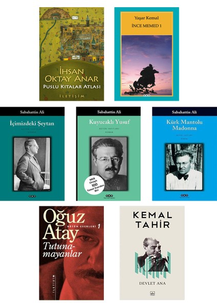 Puslu Kıtalar Atlası + İnce Memed 1 / Yaşar Kemal + İçimizdeki Şeytan + Kuyucaklı Yusuf + Kürk Mantolu Madonna / Sabahattin Ali + Tutunamayanlar / Oğuz Atay + Devlet Ana: 7 Kitap Set