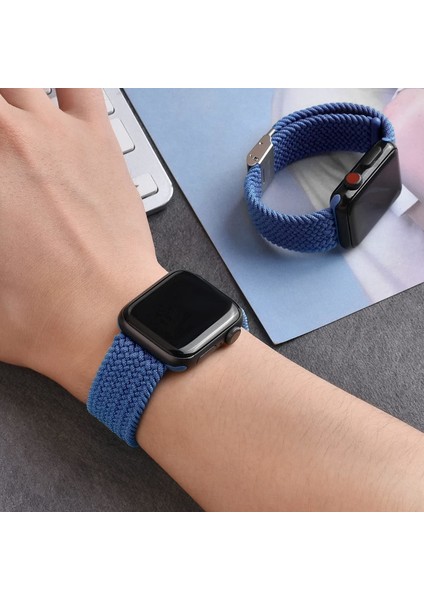 Apple Watch Uyumlu Series SE/10/9/8/7/6/5/4/3 46mm-45mm-44mm-42mm Ayarlanabilir Klipsli Örgü Kordon, Alaska Mavisi