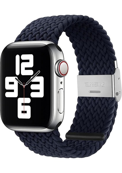 Apple Watch Uyumlu Series SE/10/9/8/7/6/5/4/3 46mm-45mm-44mm-42mm Ayarlanabilir Klipsli Örgü Kordon, Lacivert