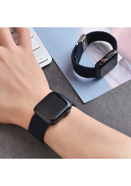 Apple Watch Uyumlu Series SE/10/9/8/7/6/5/4/3 46mm-45mm-44mm-42mm Ayarlanabilir Klipsli Örgü Kordon, Lacivert fırsatları