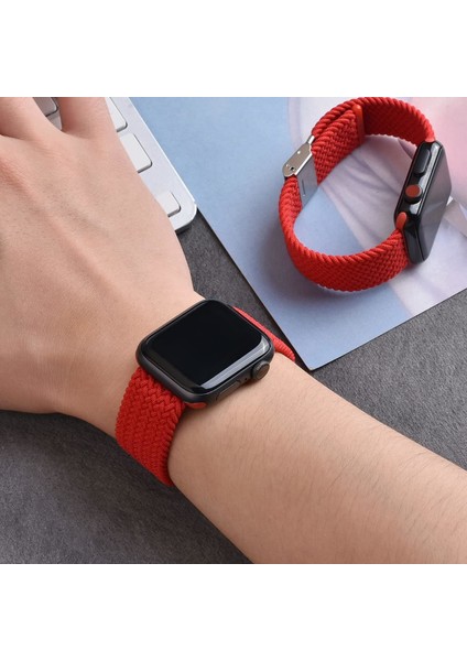 Apple Watch Uyumlu Series SE/10/9/8/7/6/5/4/3 42mm-41mm-40mm-38mm Ayarlanabilir Klipsli Örgü Kordon, Kırmızı