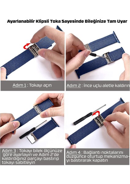 Apple Watch Uyumlu Series SE/10/9/8/7/6/5/4/3 42mm-41mm-40mm-38mm Ayarlanabilir Klipsli Örgü Kordon, Alaska Mavisi