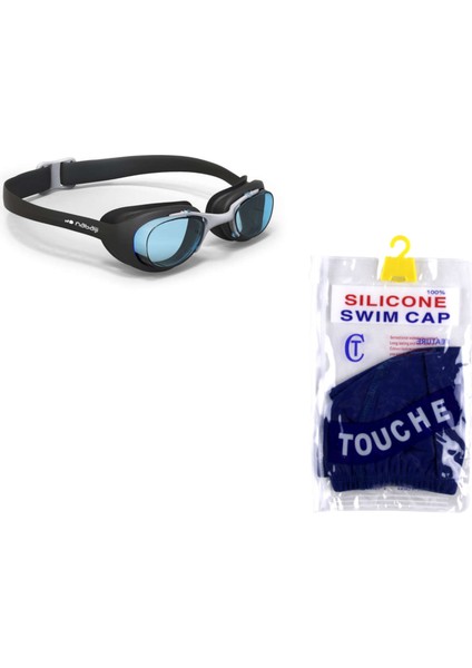 Yüzücü Gözlüğü - Siyah - L Yetişkin Boy - Şeffaf Camlar - Xbase+Touche Silikon Yüzücü Bonesi