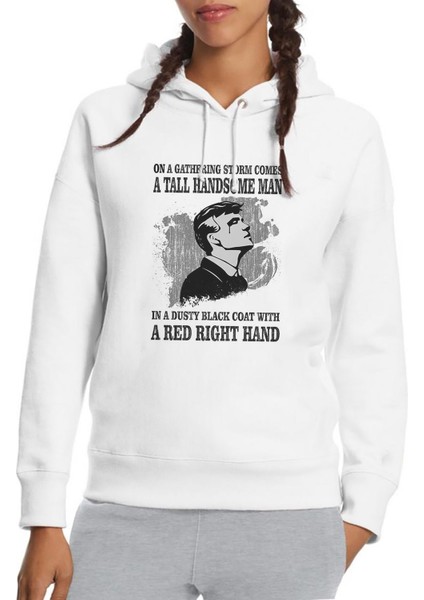 Peaky Blinders Tommy Shelby On A Baskılı Beyaz Kadın Örme Kapşonlu Sweatshirt Uzun Kol