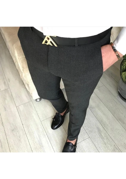 Dark Lavish Erkek Füme Italyan Kesim Slim Fit Kumaş Pantolon