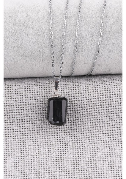Karlı Obsidyen Doğal Taş Kolye