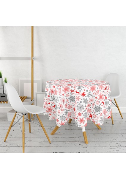 Yılbaşı Motifleri Dijital Baskılı Yuvarlak Masa Örtüsü - Çap 140 cm. fiyatları