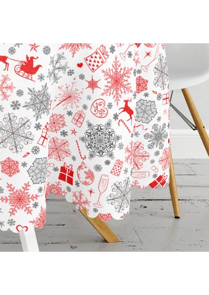 Yılbaşı Motifleri Dijital Baskılı Yuvarlak Masa Örtüsü - Çap 140 cm. modelleri