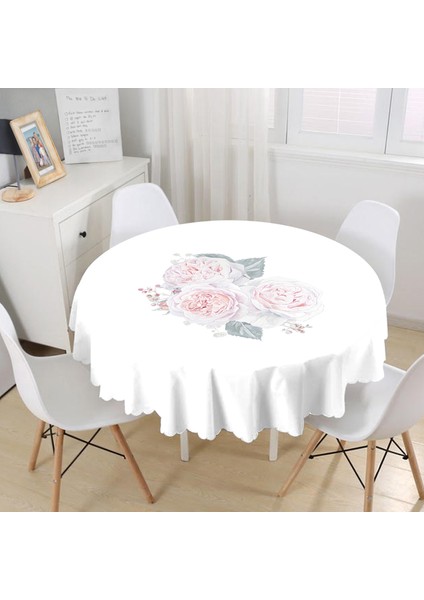 Soluk Çiçek Motifli Modern Baskılı Yuvarlak Masa Örtüsü 140 cm